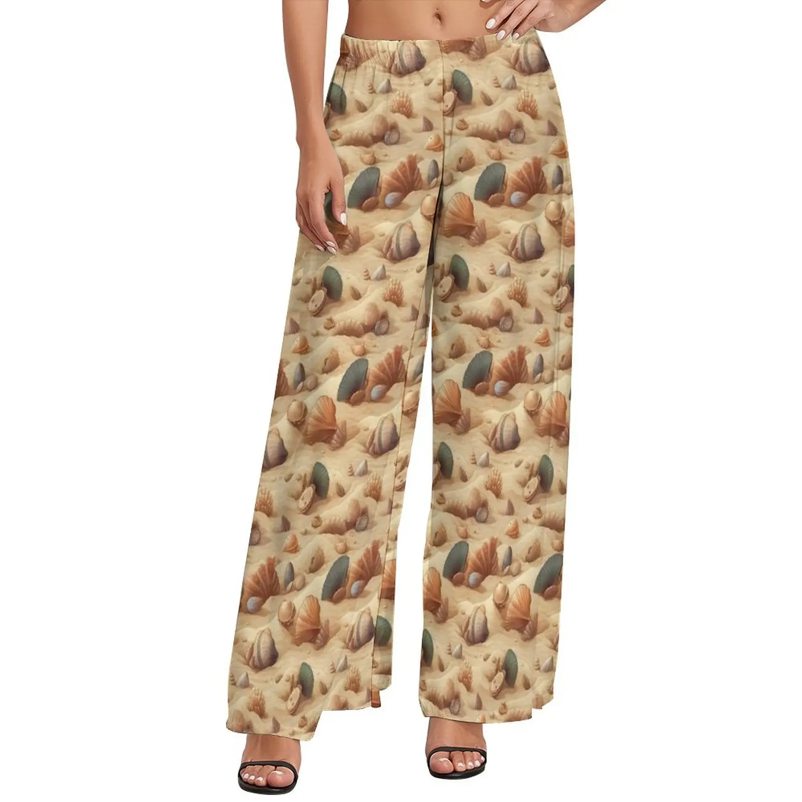 Sea Shells on The Beach Sand Pants High Waisted  Home Trousers Street Fashion Design Wide Pants