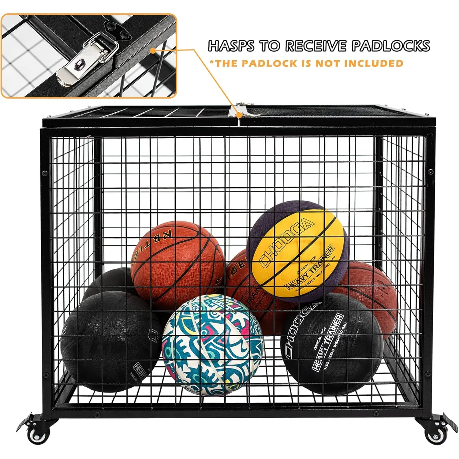 Pengatur Peralatan Olahraga Garasi Gerobak Bola dengan Tutup yang Dapat Dikunci, Tempat Penyimpanan Bola Basket untuk Dalam Ruangan Luar Ruangan, Klub, Sekolah