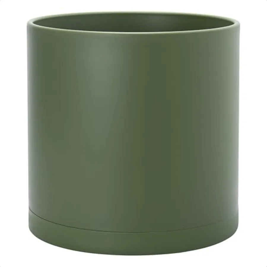 

14-дюймовые пластиковые горшки для растений с дренажным отверстием и бесшовными поддонами, цвет оливковый, для комнатных и уличных растений, прочные, легкие, стильные.