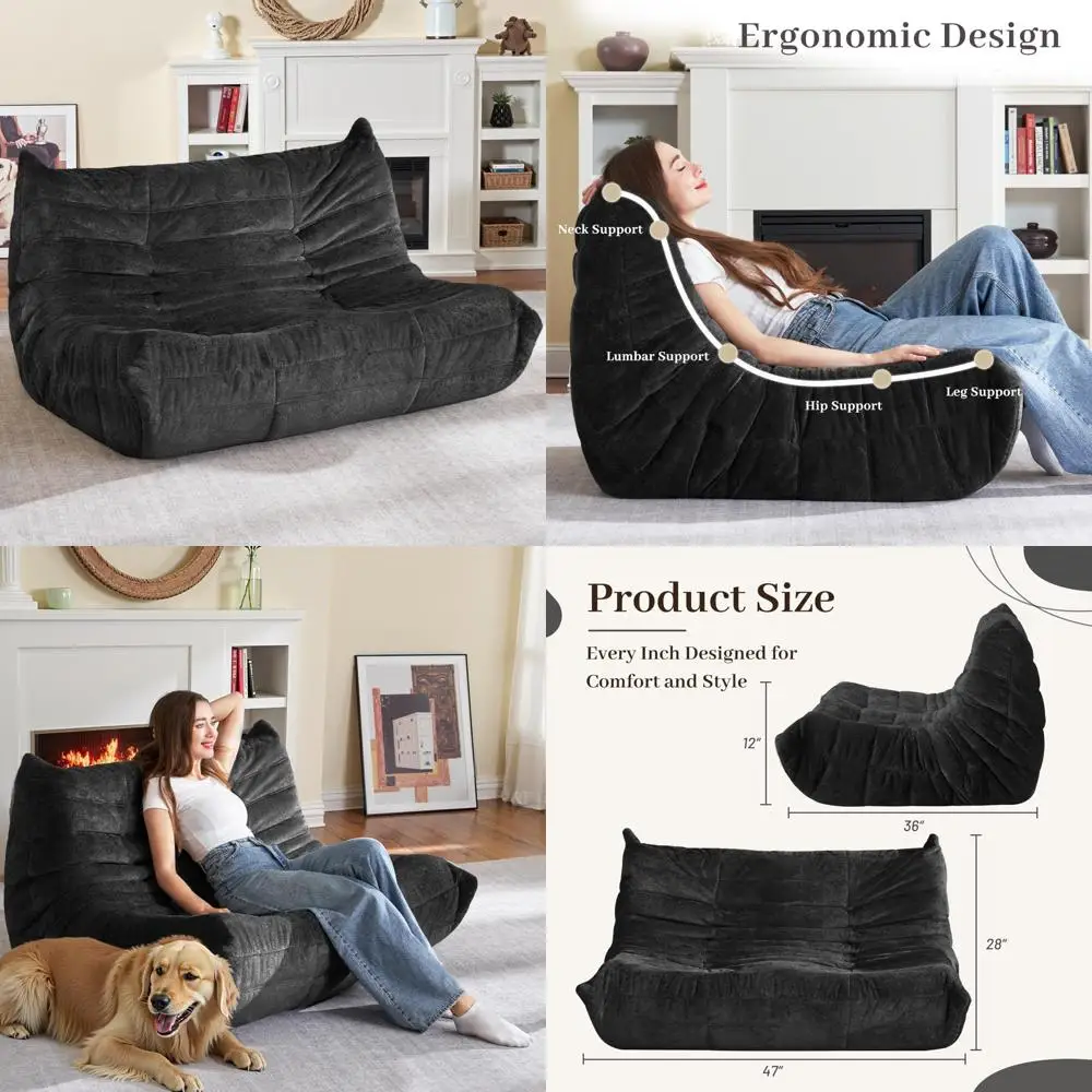 

HABUTWAY Double Seater Memory Foam Bean Bag Chair, Adult Loveseat Sofa, Cozy Fireside Chair for Two