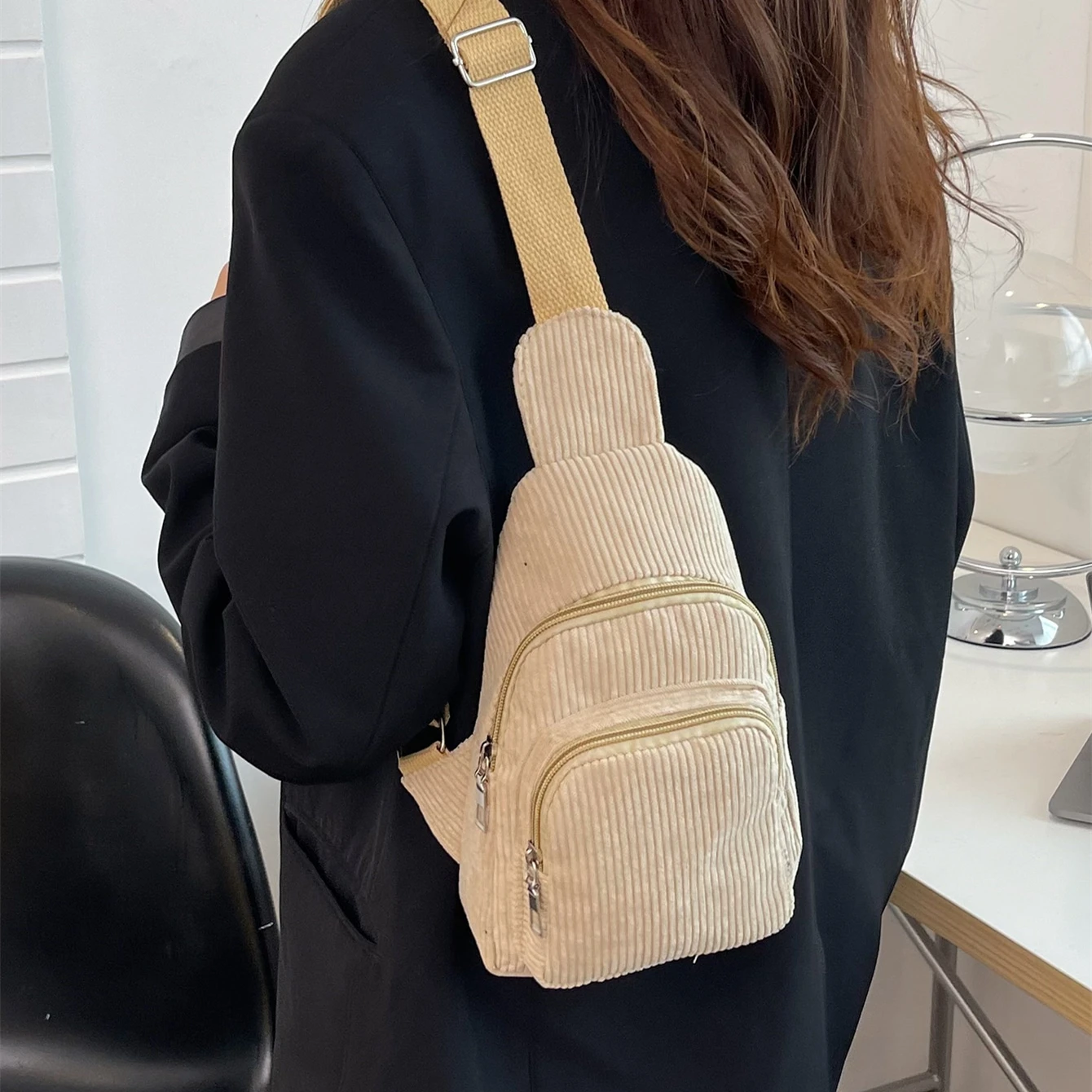 

Corduroy Chest Bag Sling Solid Color Shoulder Bag Messenger Bag Crossbody Small Sling Backpack Daypack for Travel Sport Bags