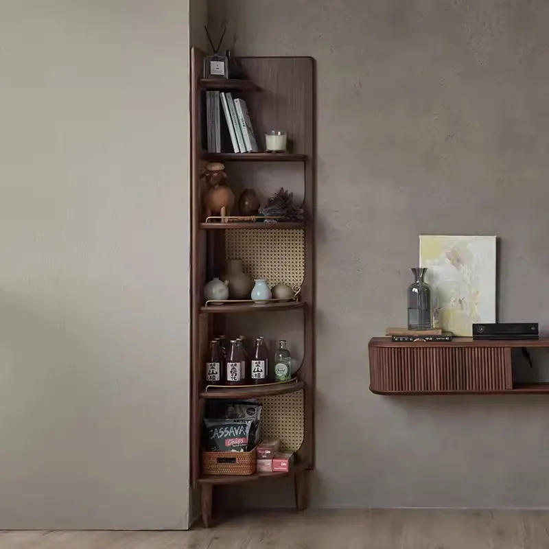 Walnut corner   bookcase floor simple corner display cabinet triangular