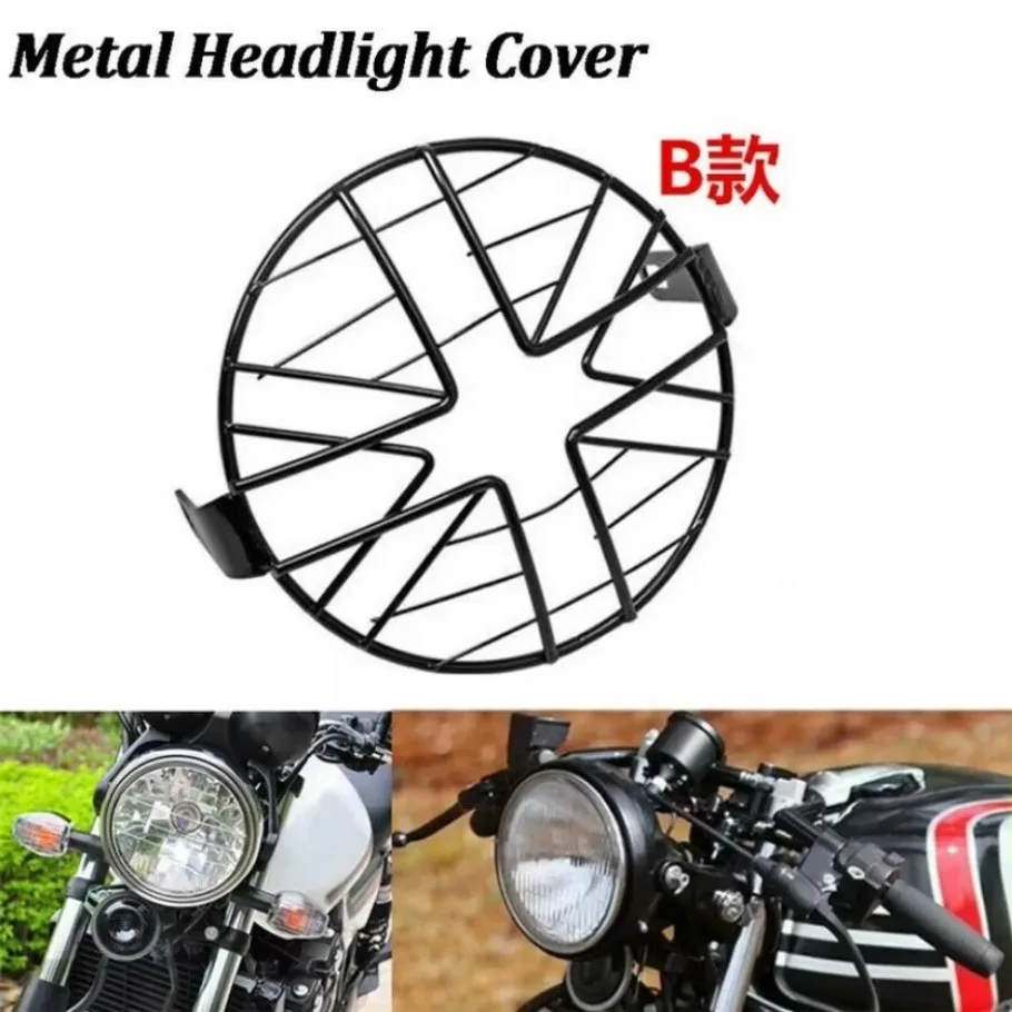 Lampu depan sepeda motor, 6.5 "Headlight Mesh Grill pelindung batu penjaga lampu depan lampu penutup 1x