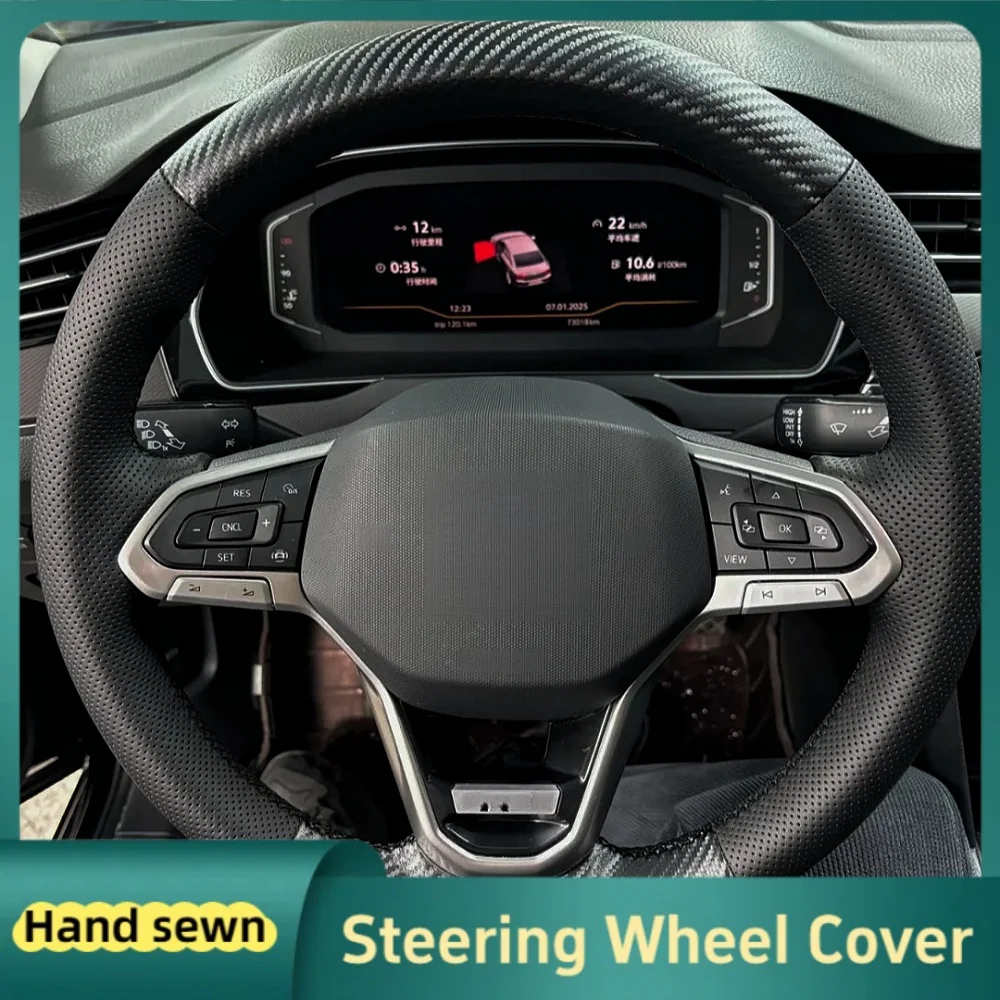 Protector para volante de coche personalizado, cuero de fibra de carbono cosido a mano para Volkswagen VW Atlas Golf 8 Mk8 Passat B9 Tiguan Jetta Sharan