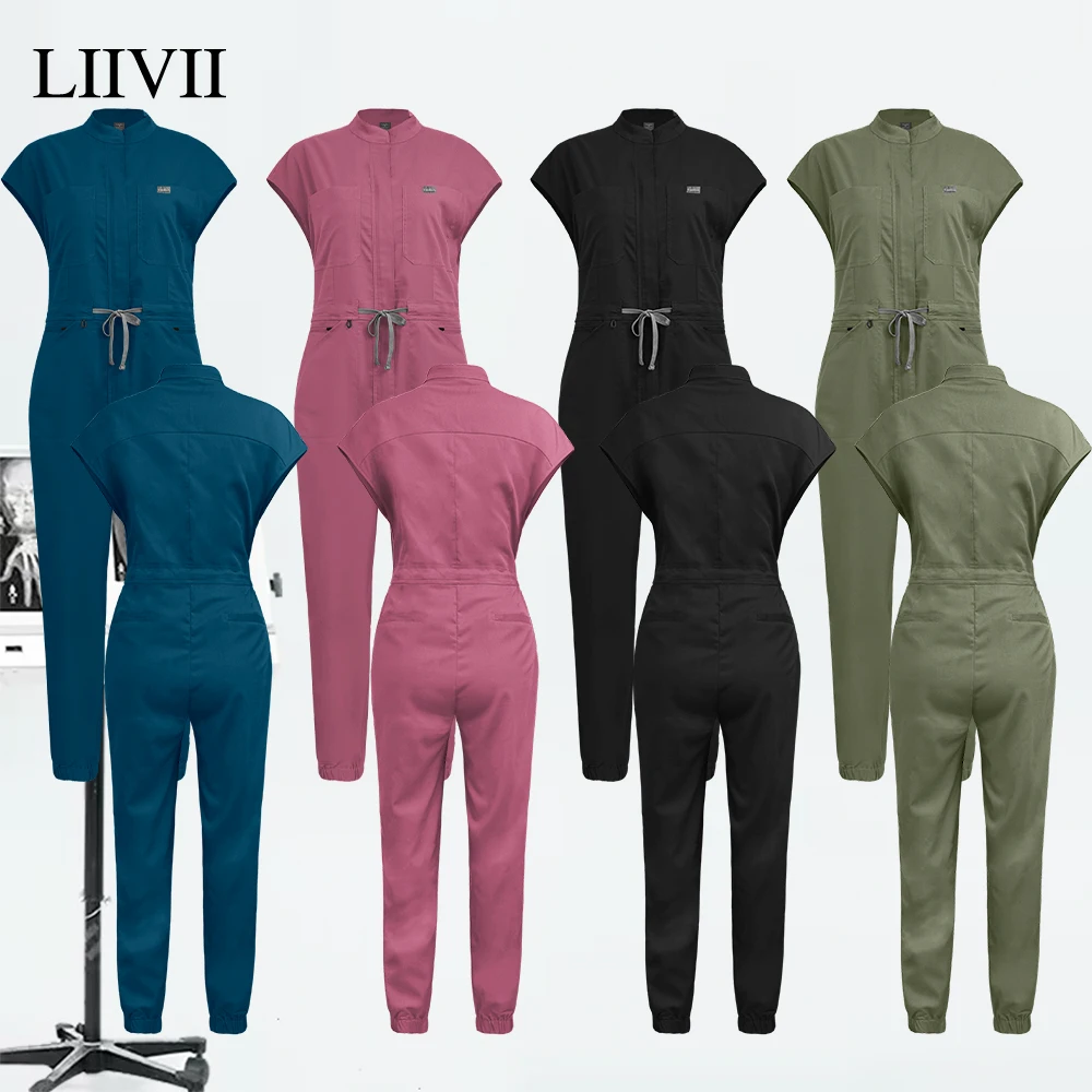 

Women Medical Scrub Pant Gowns Slim Fit Waist Drawstring Pocket Surgical Uniform High-quality Jumpsuits Beauty Clinical Workwear