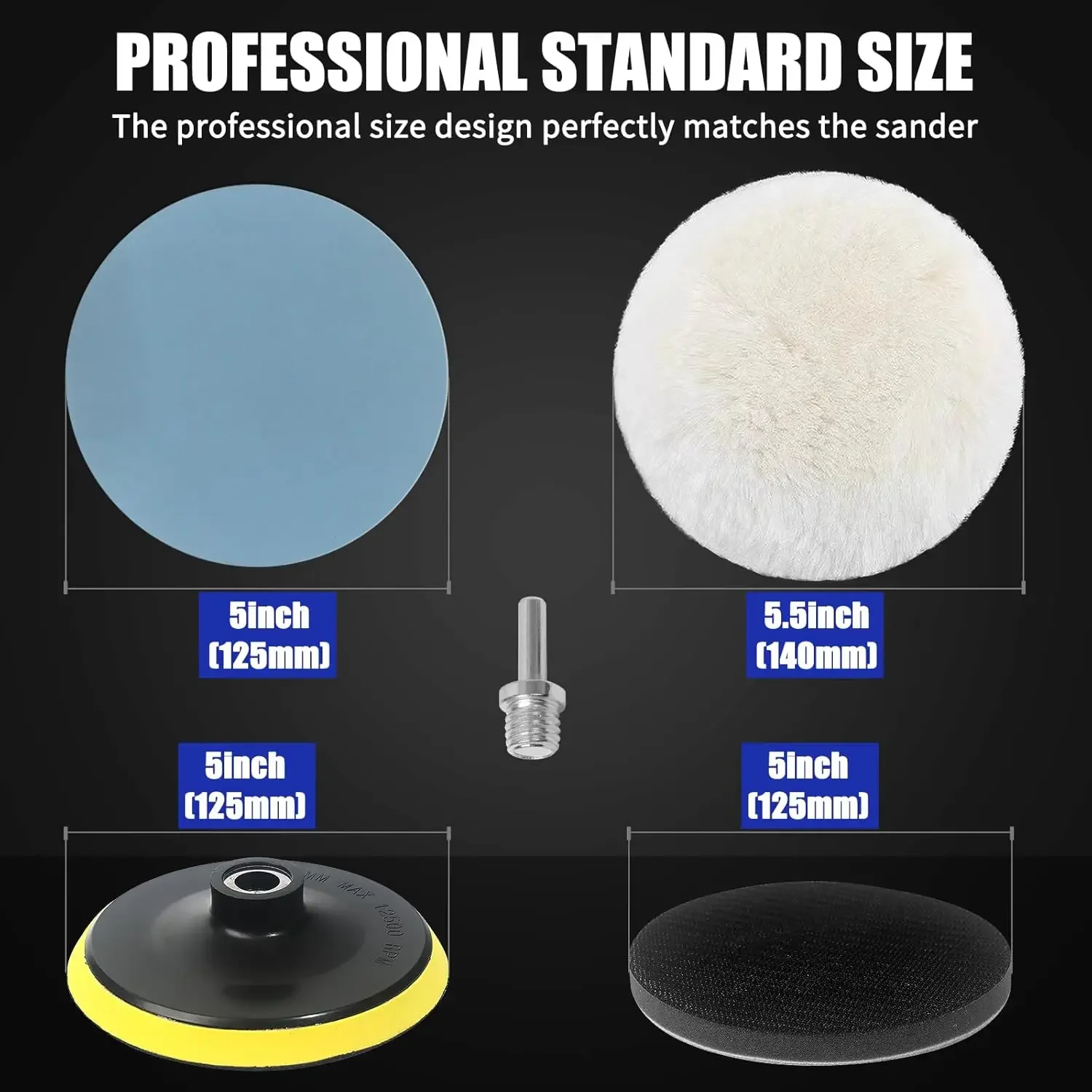 38枚入り 5インチ (125mm) ウェット＆ドライ サンディングペーパー 1000-5000グリット ウールパッド付き バッキングパッド ドリルポリッシャー サンディングアタッチメント用