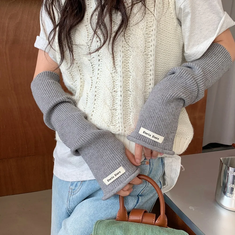Hand Covers Korean Style Knitted Warm Sleeves Solid Color Y2k Woolen Arm Gloves Hole Sweet Warm Arm Covers Spring
