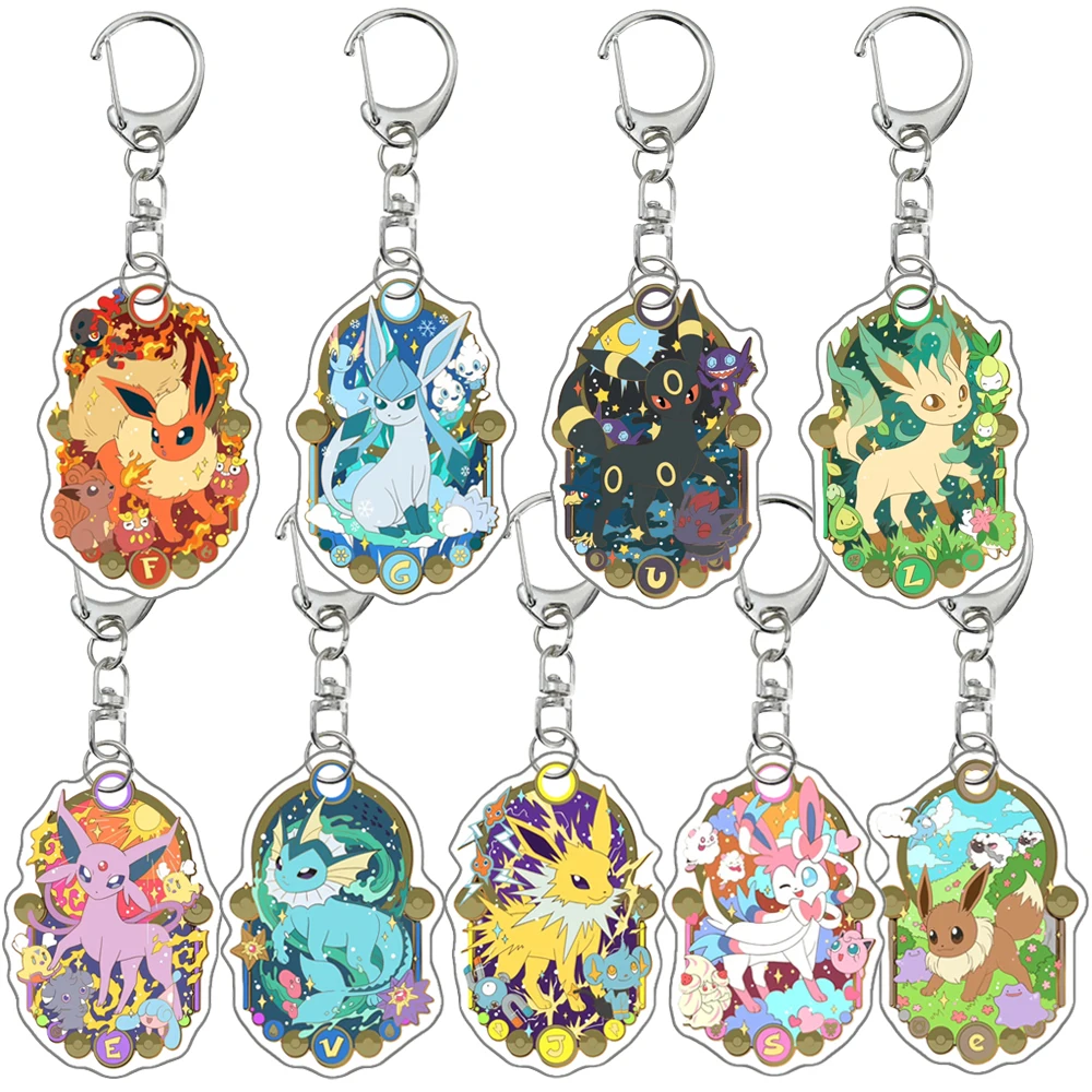 Pokemon Anime Eevee Umbreon Jolteon Leafeon Sylveon Glaceon Flareon Vaporeon Espeon Cartoon Acrylic Keychain Pendant Decoration