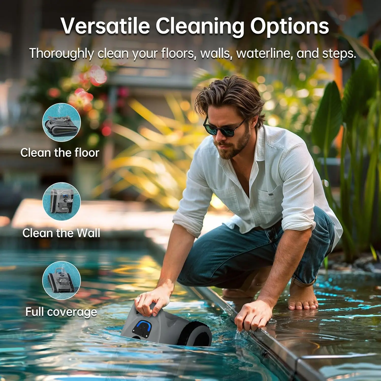 Pool Vacuum for Inground Pools: Cordless Pool Cleaners for Above Ground Pool Wall Floor Waterline Cleaning
