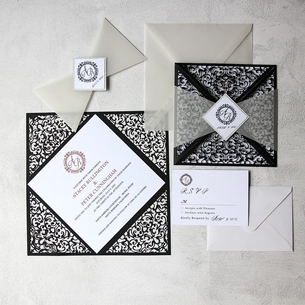 Papier d'invitation de mariage découpé élégant fabriqué avec un design chic pour les occasions spéciales