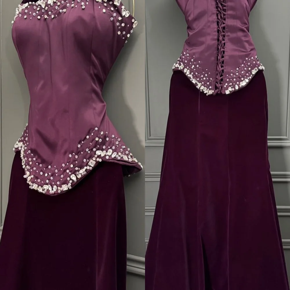 

Customized Fashion Velour Pleat Sequined Mermaid Sweetheart Long Quinceanera Bespoke Occasion Prom Dresses Exquisite