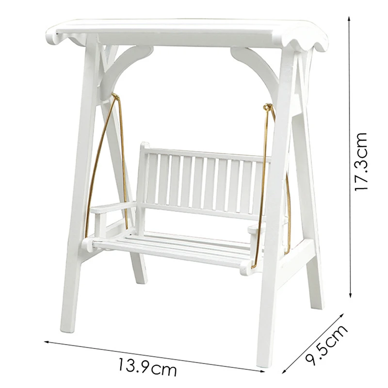 1:12 Dollhouse Miniature White Wooden Furniture Swing Chair Hammock Miniature Garden Furniture Swing Doll House Garden Decor Toy