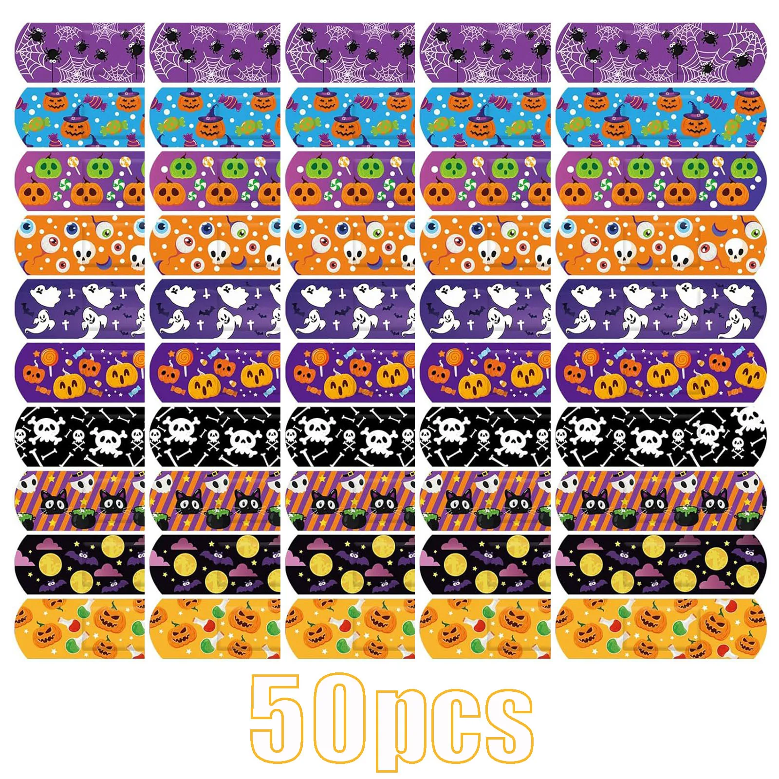 20/50 Stück Halloween Kinder Cartoon Bandagen Kürbis Geisterschädel Flexibles Wundpflaster 10 Stile Klebstoff Wasserdicht Atmungsaktiv Flosse – Detail 8