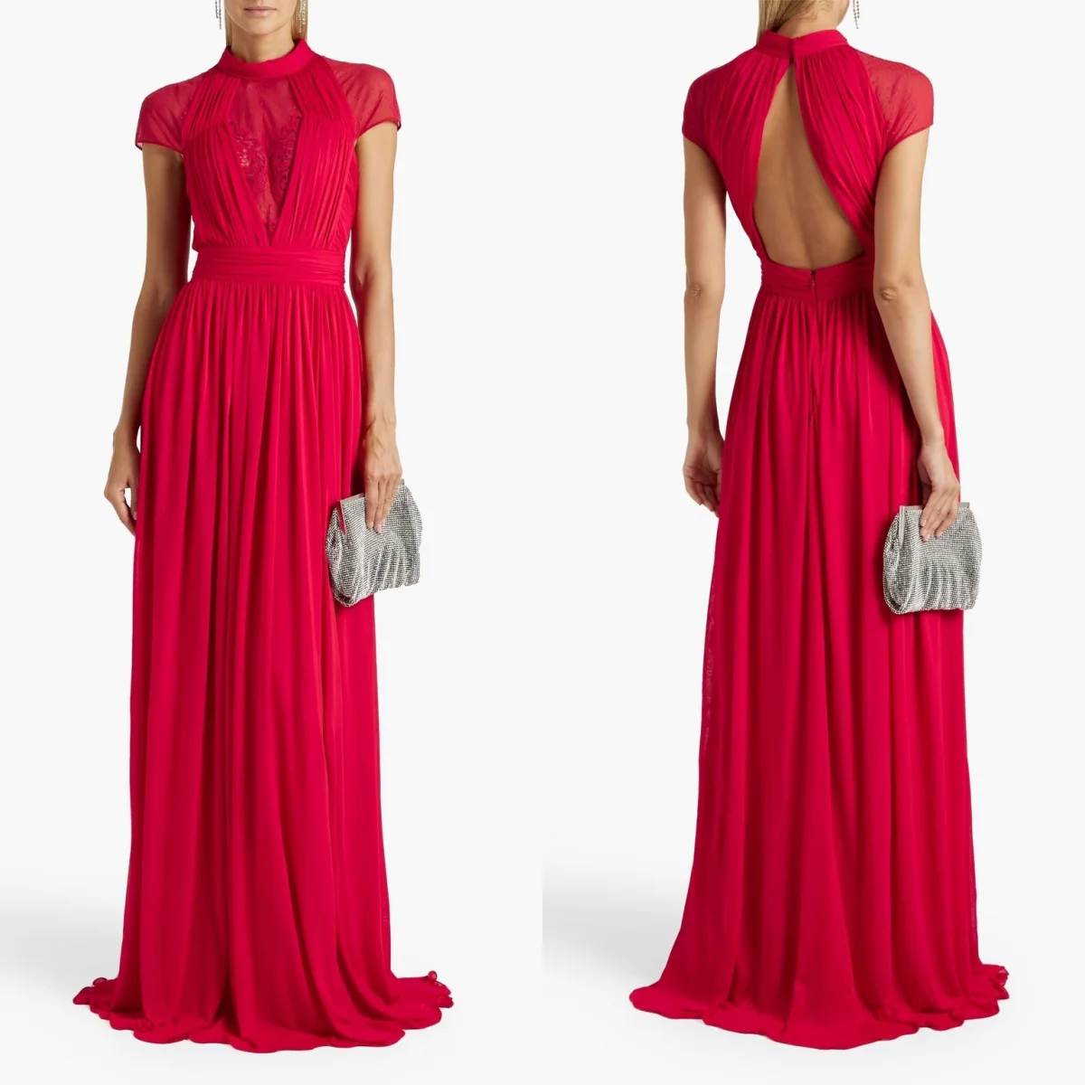 Zuhair Murad Red chiffon with Lace Open back A-line  فساتين السهرة vestidos de fiesta  فساتين سهره evening dresses