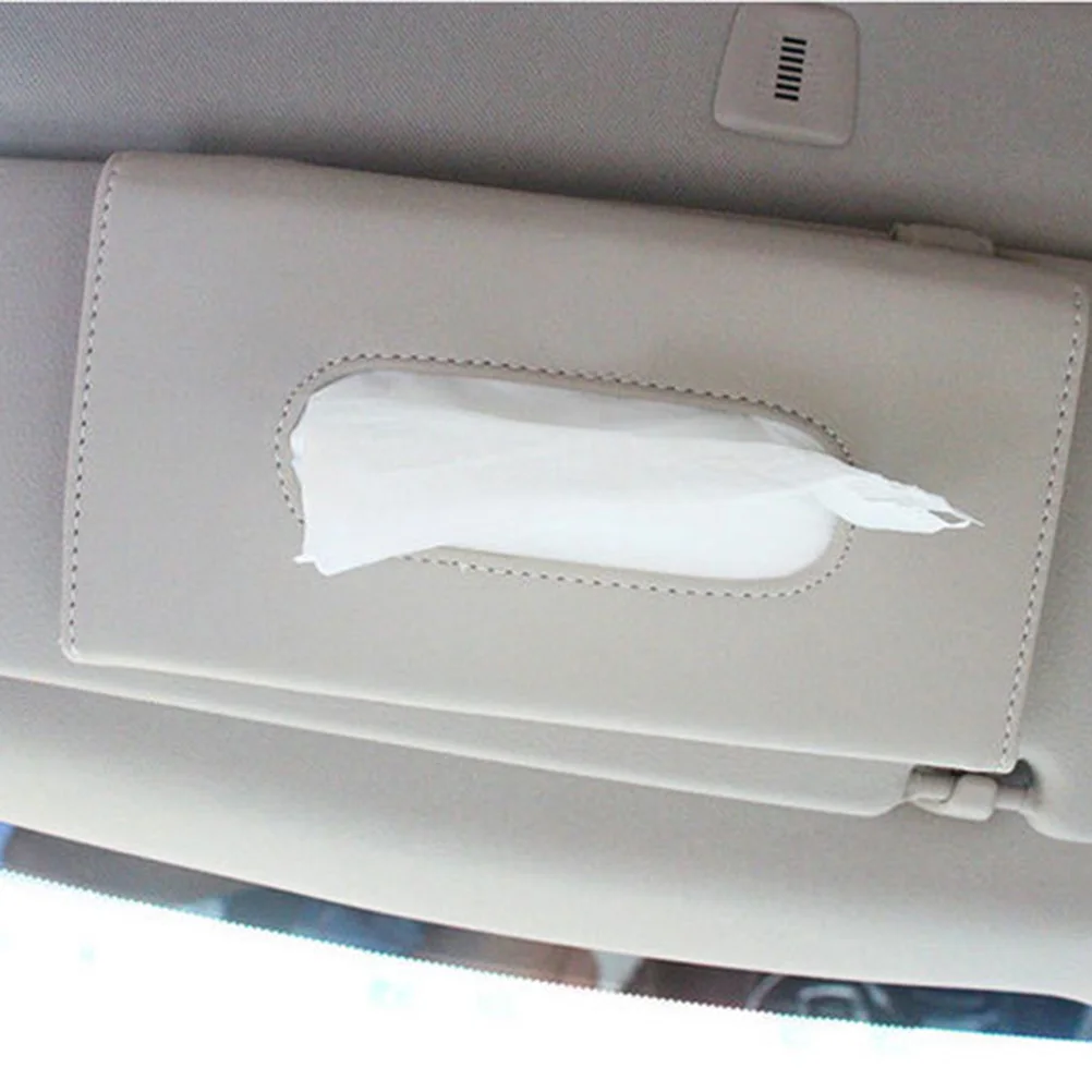 

Practical Beige Car Sunshade Tissue Box Leather Hanging Napkin Storage Container Interior Decoration Accessory