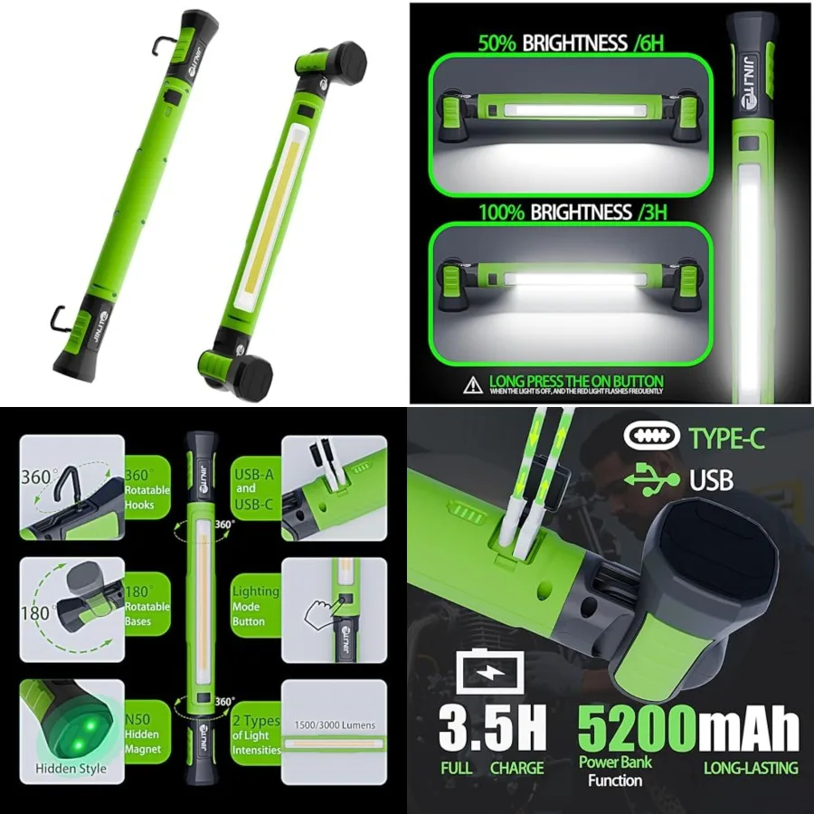 

Magnetic Work Light - 3000LM Rechargeable LED Work Light Bar, 5200mAh Under Hood Mechanic Light for Garage, Workshop, Vehicle I