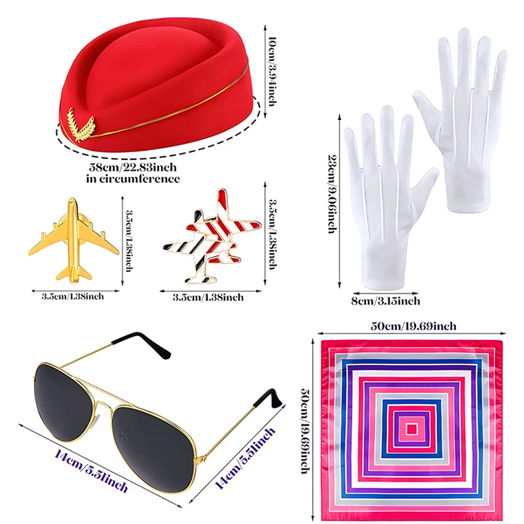 Neue Damen-Kleidungszubehör für Flugbegleiterin, Flugbegleiterin-Kostüm, Flugbegleiter-Mütze, Sonnenbrille, Schal, Handschuhe