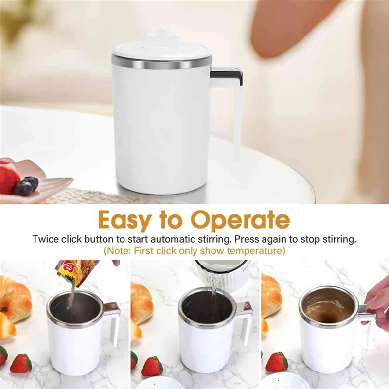 BAAO-Self Stirring Coffee Mug With LED Display Temperature, 13.5 Oz Rechargeable Milk Coffee Mixing Cup, For Home Office