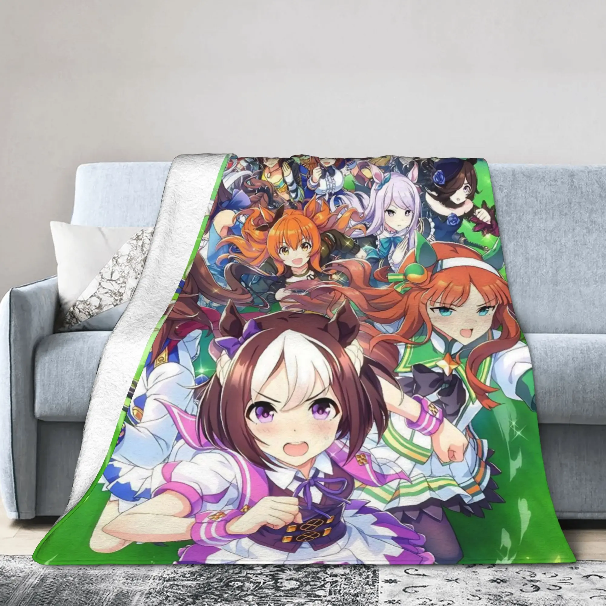 Uma Musume Pretty Derby Blankets Cartoon Anime Flannel Novelty Warm Throw Blanket for Home Restaurant Spring/Autumn
