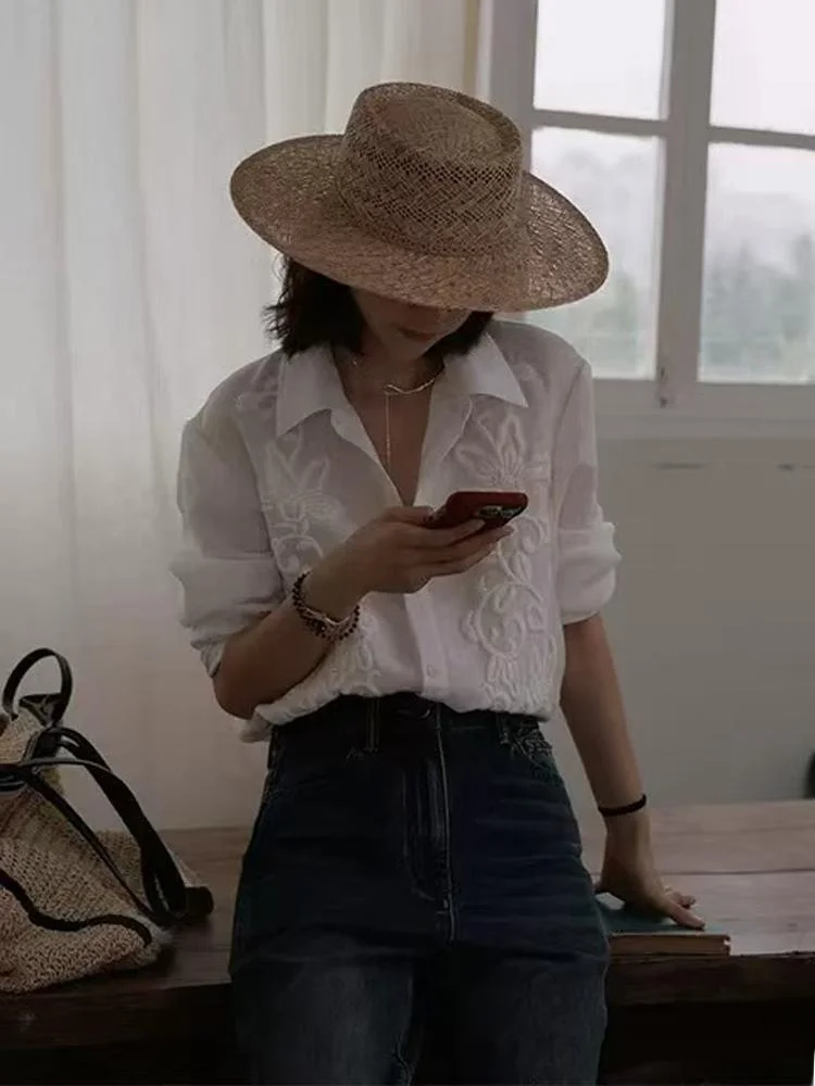 

Ранняя осень n Sle, белый женский элитный топ с тяжелой вышивкой, европейская мода, уникальный красивый топ