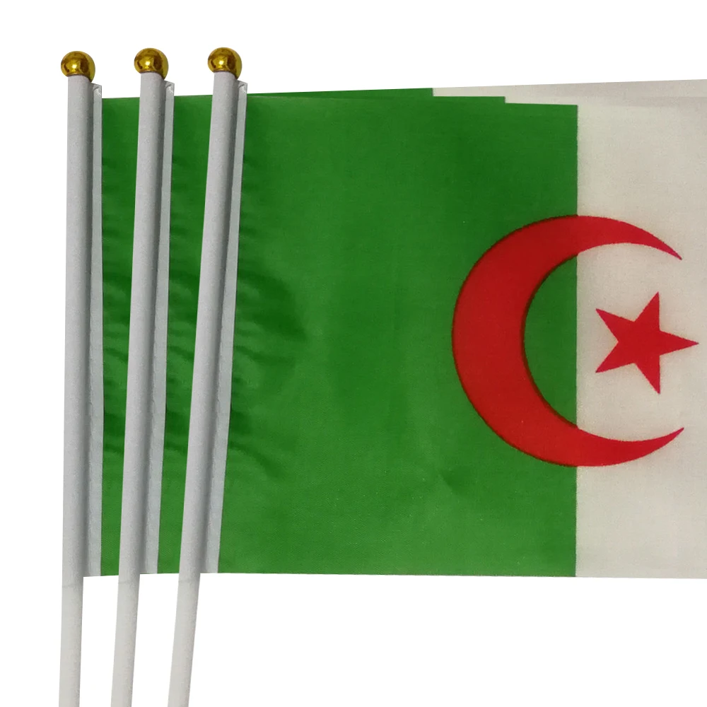 EOODLOVE 10/20/50 buah 14*21cm tongkat plastik pegangan tangan Algerian Bendera perayaan luar ruangan bendera kecil Aljazair