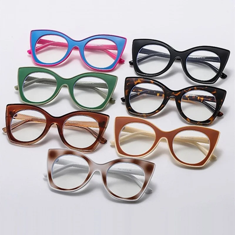 New Fashionable Color Blocking Sunscreen Sunglasses Trend Women Eyewear Personalized Cateye Eyeglasses Frame UV Gradient Lens