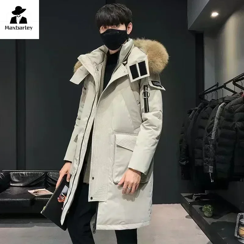 Inverno grande gola parka jaqueta masculina 2024 comprimento médio engrossado quente pato branco para baixo outerwear masculino e feminino