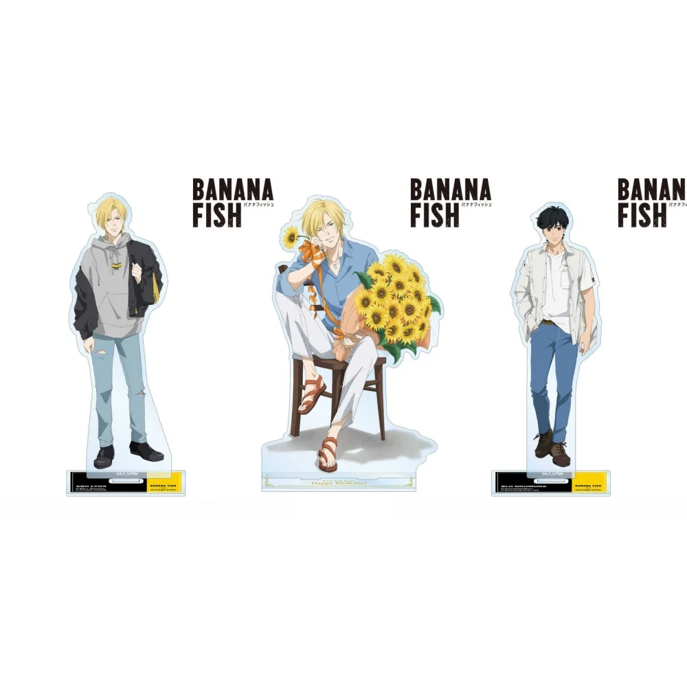Encanto pez plátano meagratia acrílico HD figura soporte Eiji Okumura ropa Casual y ceniz Lynx cumpleaños Ver decoración de escritorio regalos para seguidores