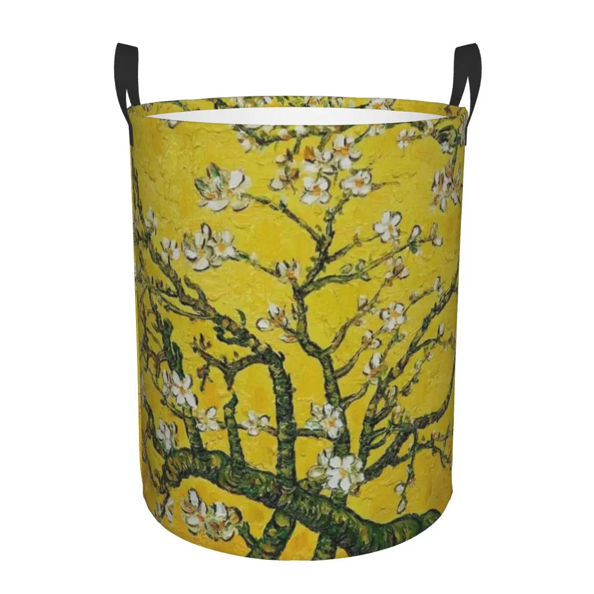 Custom Almond Blossoms Yellow Laundry Basket Foldable Vincent Van Gogh Flowers Tree Clothes Hamper for Kids Toys Storage Bag