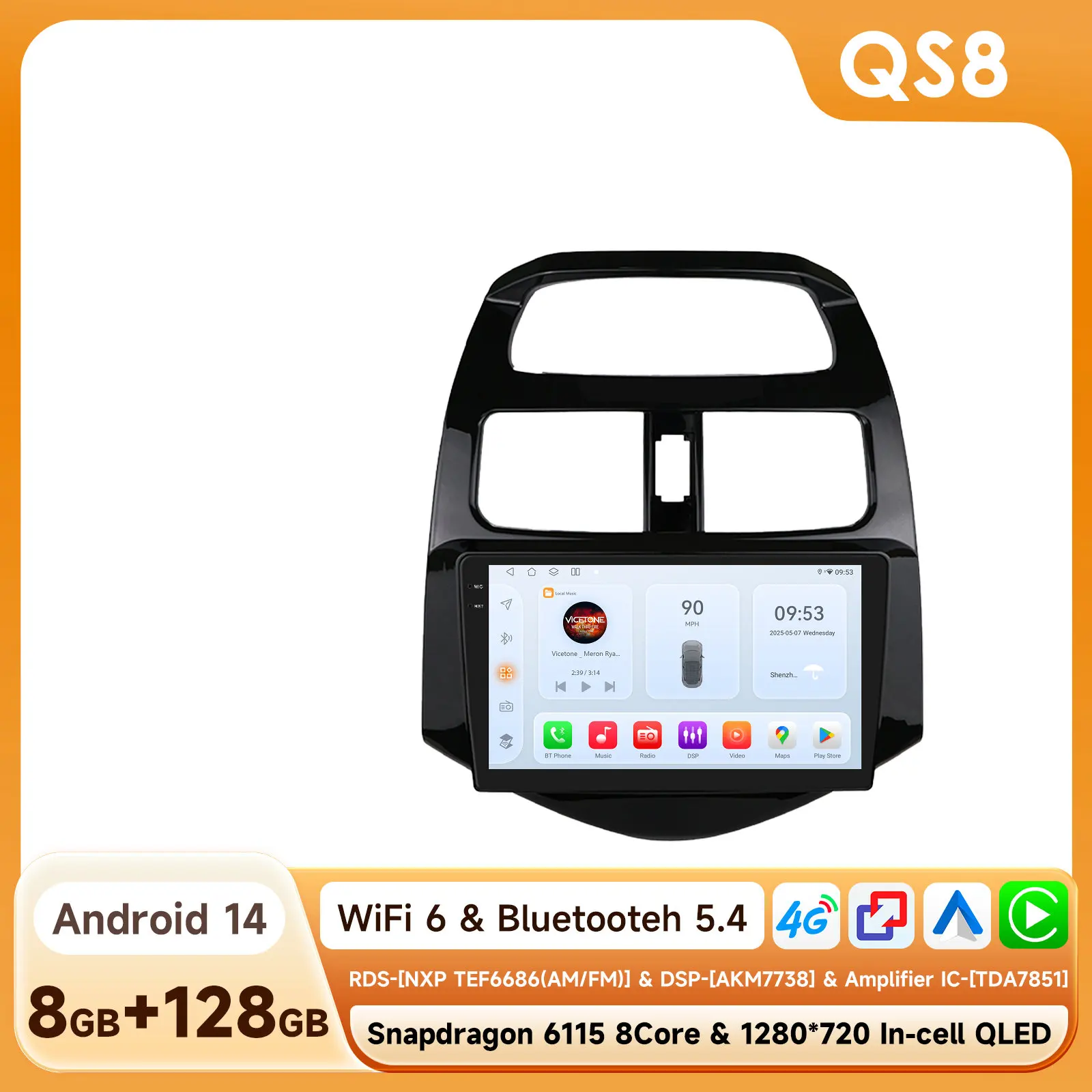 Image of Android-Autoradio für Chevrolet Spark M300 Beat Matiz, kreativer Auto-Multimedia-Player, Carplay 6115, intelligenter Bildschirm, Automotive