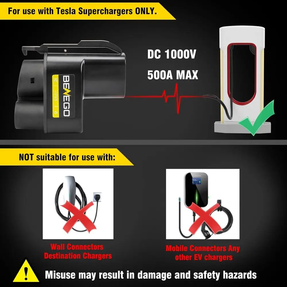 تم ترقيته لمحول الشاحن الفائق Tesla، محول NACS إلى CCS، 500A/1000V مناسب لشاحن V3/V4 Tesla Supercharger المتوافق مع Ford،
