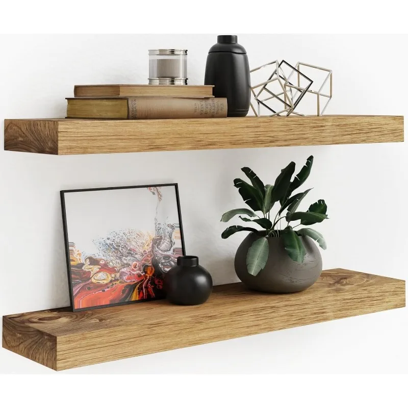 

Floating Wall Shelves Set of 2 - Functional & Rustic Wooden Shelve Home Furnishing, Bathroom, Kitchen - Handmade