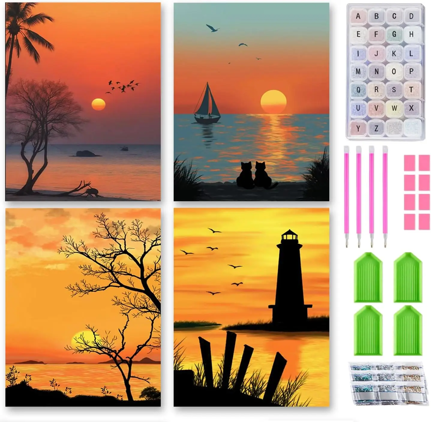 

Josongslax Diamond Painting Kits with Storage Containers, 4 Pack 5D Diamond Art Kits for Adults, Arts Crafts for Adult DIY Home