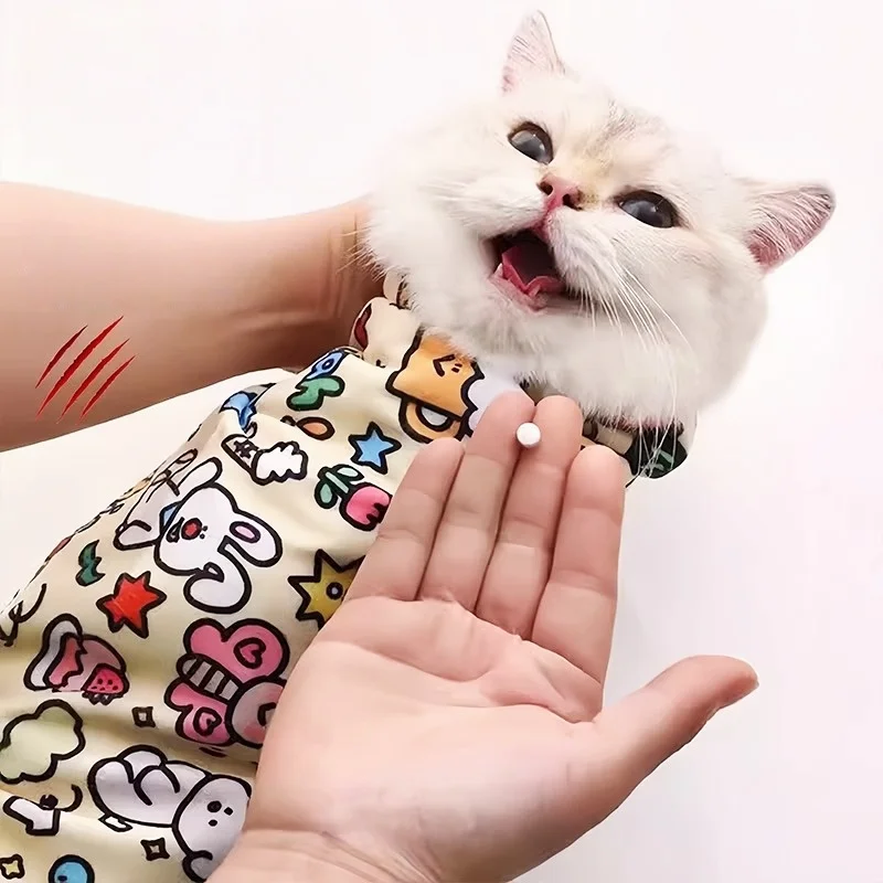 Ropa de sujeción fija autoadhesiva para mascotas, tipo burrito para gatos, anti-mordeduras, anti-arañazos, anti-escape, para medicación y cortauñas, herramienta para mascotas