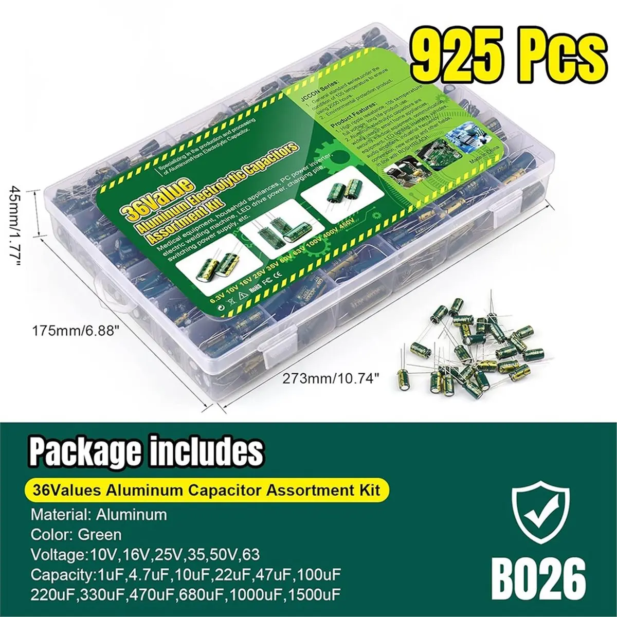 

925 шт., 36 значений, алюминиевый электролитический конденсатор, набор конденсаторов Lowesr, различные наборы 10V470uF-63V470uF