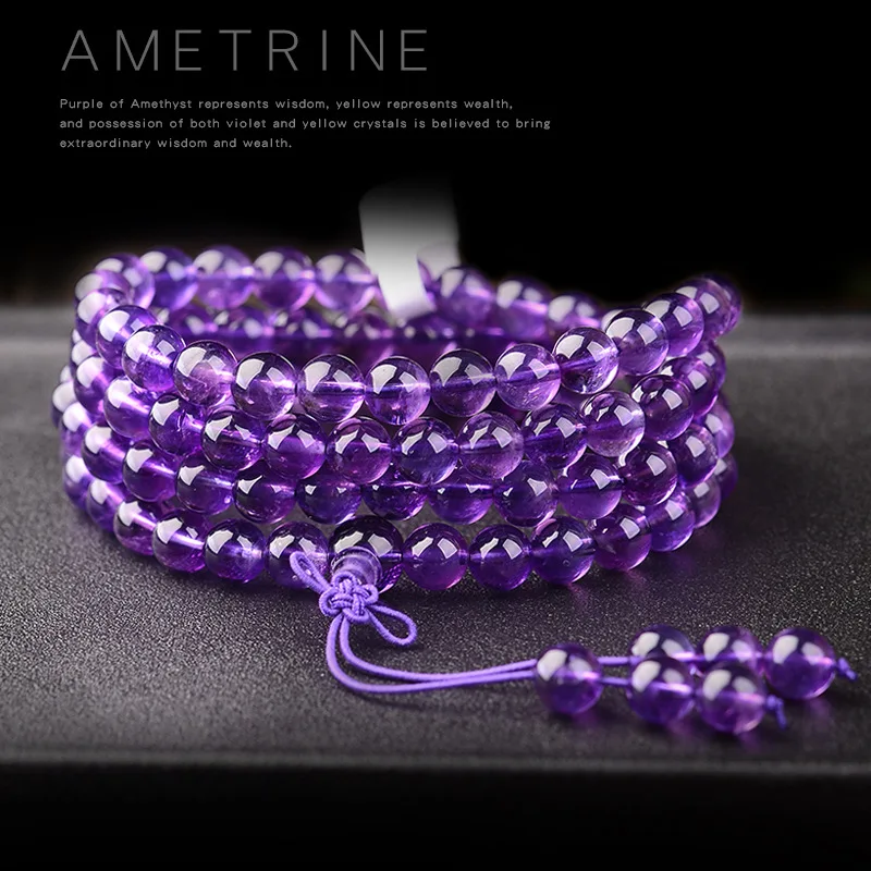 108 beads multi-wrap bracelet 5-10mm dual-use Amethyst couple fashion ornament