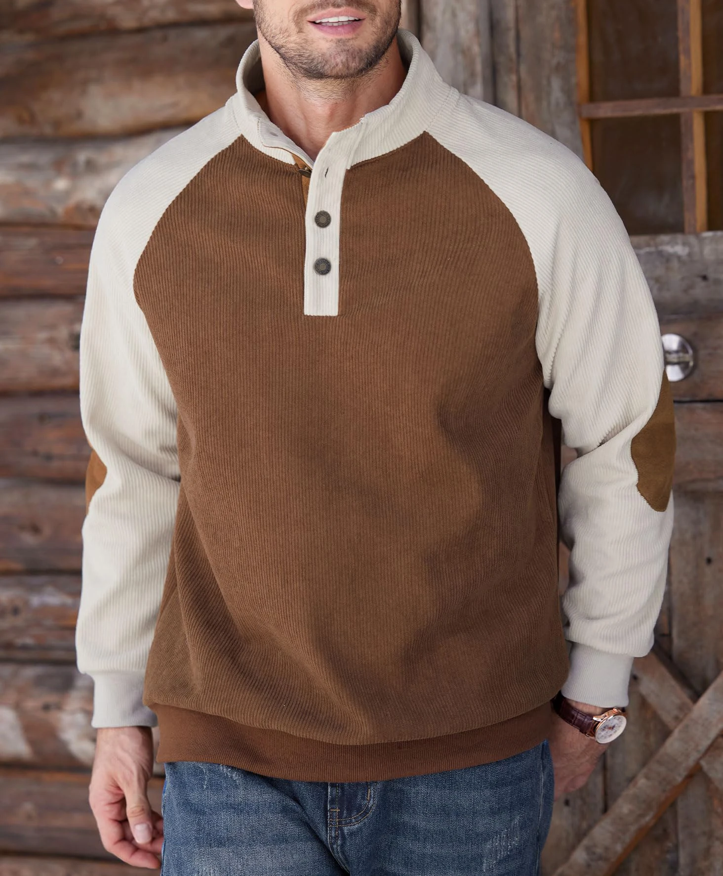 Men's Corduroy Sweatshirts Long Sleeve Heavyweight Casual Button Pullover