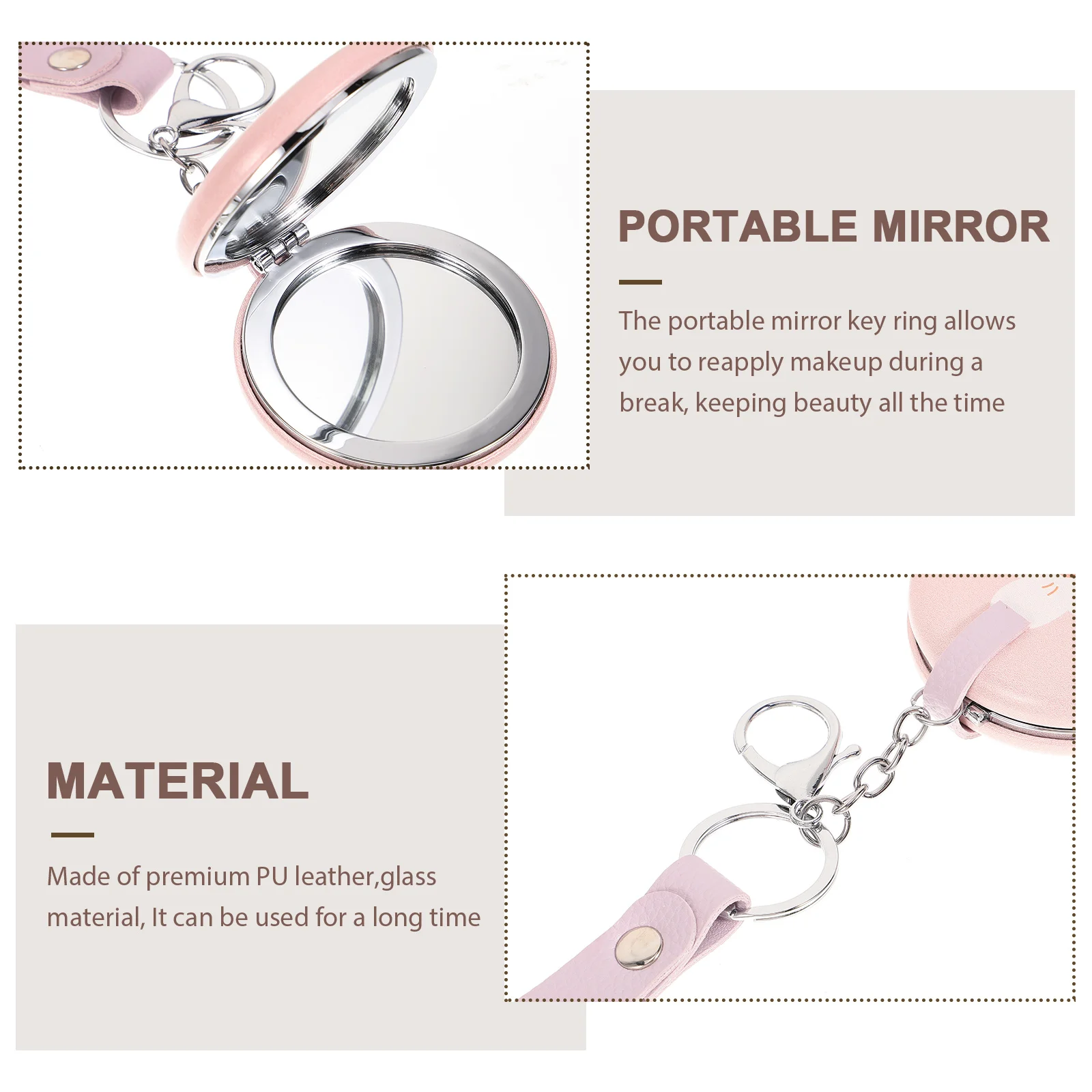 

2Pcs Folding Mirror Keychain Multi-Functional Mini Mirror Keyring with Clear Surface for Makeup on The Go and Social Gatherings