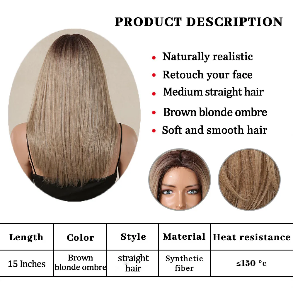 HAIRCUBE Ombre Brown Blonde Lace Front Synthetic Wigs for Afro Women Straight Lace Wig Medium Length Daily Party High Temperature