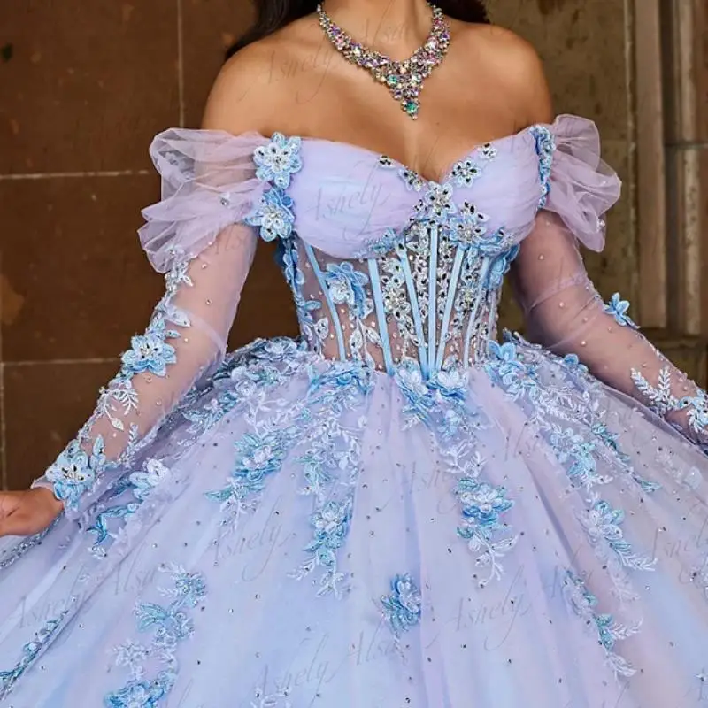 Mexican Princess Girl Quinceanera Dresses Off The Shoulder Flower Applique Ball Gown Prom Dance Queen Sweet 15 16 Party Dress