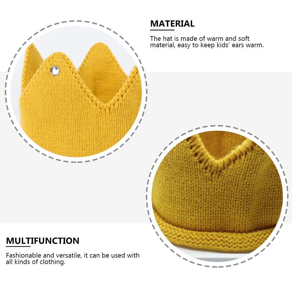 

Crown Knit Hat Baby Girl Acrylic Birthday Windproof Fashionable Kids Ears Protection Soft Comfortable Neat Stitching Durable