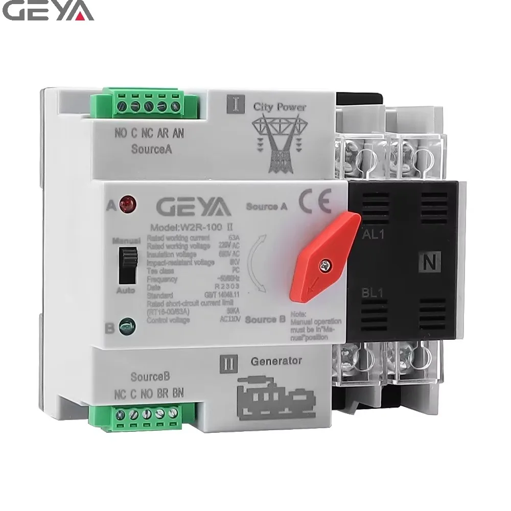 GEYA 2P 3P 4P ATS Podwójny automatyczny przełącznik transferu Przełączniki selektorowe Generator nieprzerwanej mocy na szynę Din ATS City Power
