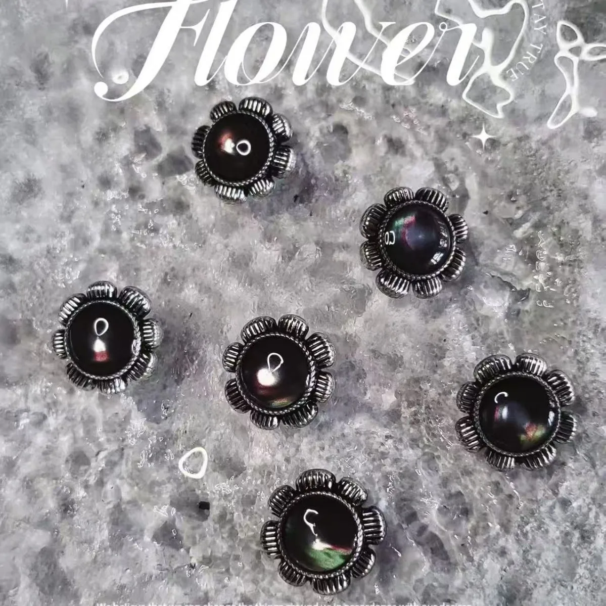 

Vintage Metal Flower Button with Iridescent Stone, Decorative Button for Sweater Coat, Retro Style Sewing Accessory