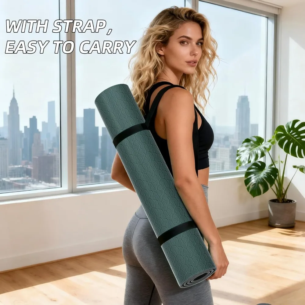 سجادة يوجا سميكة للغاية 10 مم وطويلة جدًا 193 سم، 76 × 28 × 0.4 بوصة، TPE مزدوجة اللون غير قابلة للانزلاق، سهلة الحمل مع حزام، مثالية لـ H #5