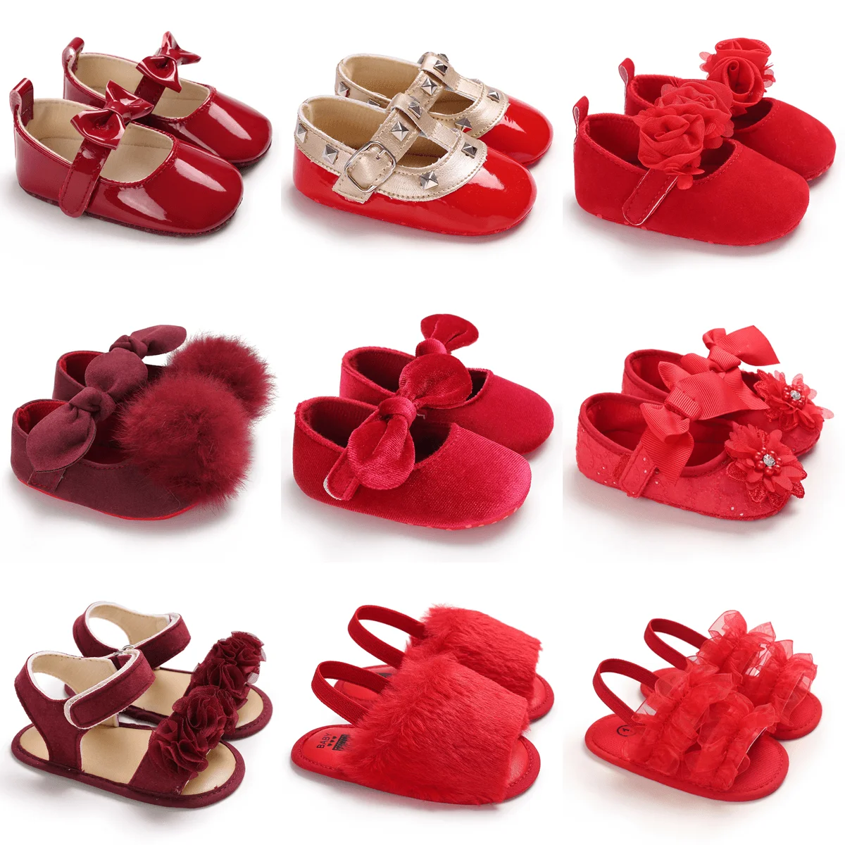 Baby Shoes Cute Bow Princess Shoes for Baby Girls Summer Casual Sandals Comfortable Soft Sole First Walkers Bed Shoes Red Theme