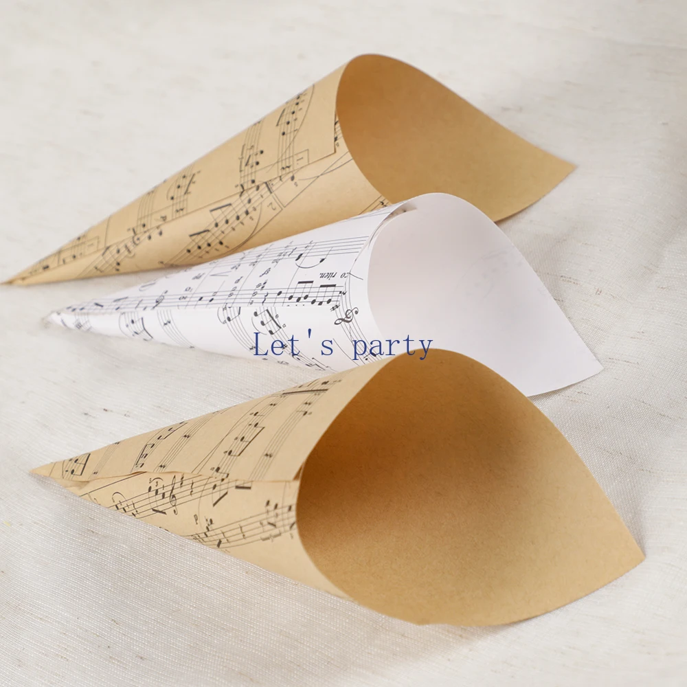 50Pcs Kraft Paper Musical Notes Confetti Cones Holder Laying Box Flower Tray Paper Cone Birthday Wedding Party Favors Decoration