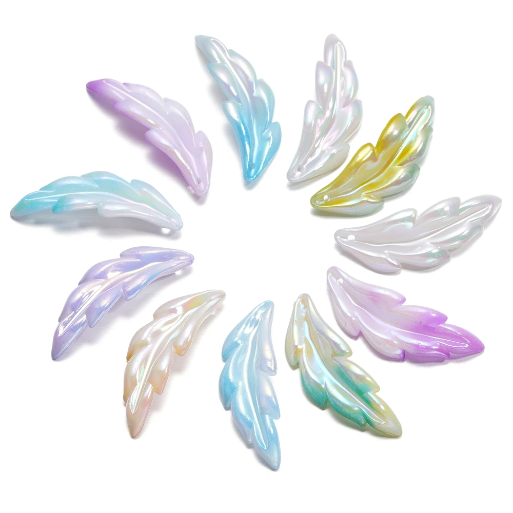 10Pcs/Lot 14.5*40mm Colorful Acrylic Feather Shape Loose Charm Pendants for Necklace DIY Craft Jewelry Making Accessories