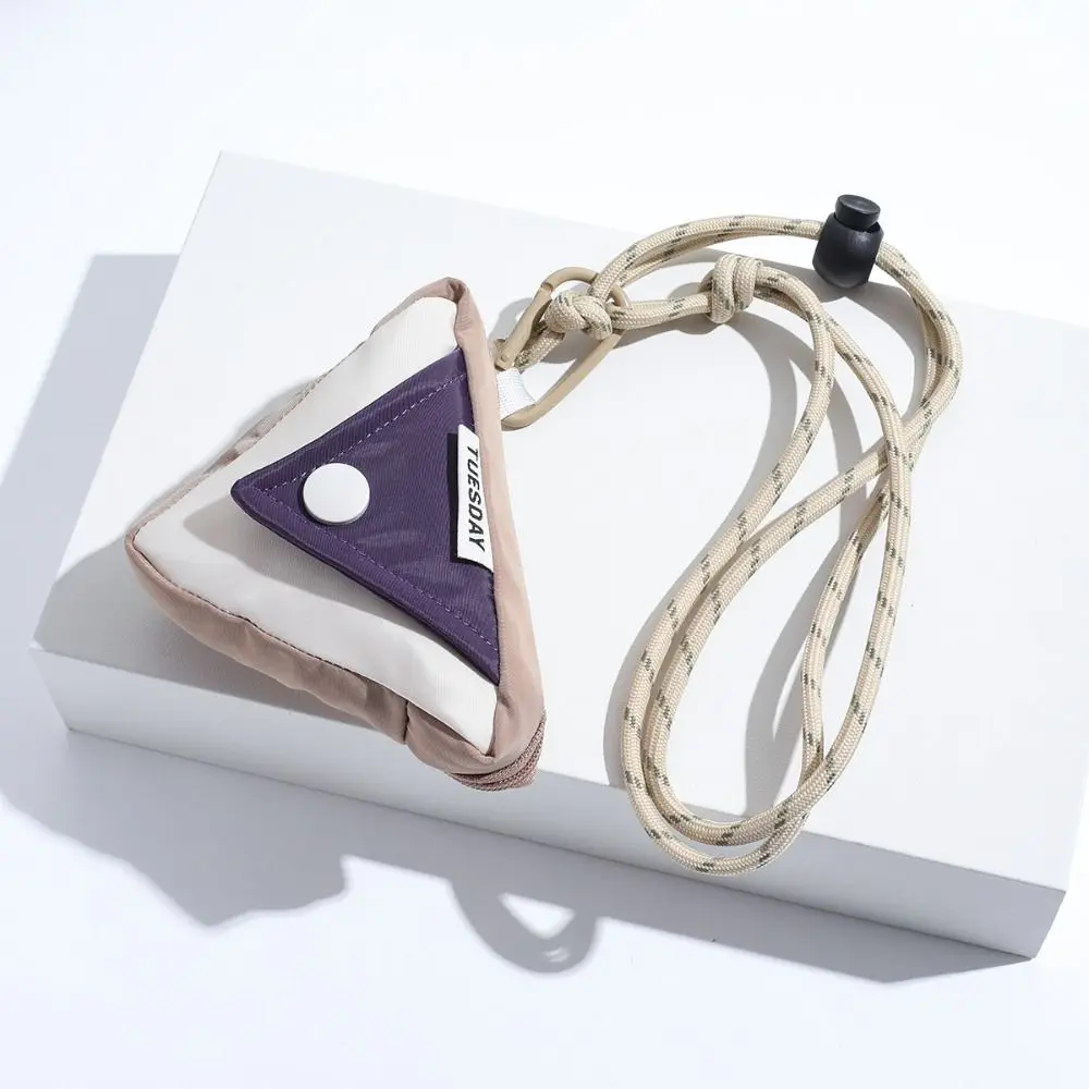 Hanging Neck Triangle Coin Purse Key Storage Bag Earphone Bag Contrasting Colors Wallet Lanyard Nylon Small Item Bag Women