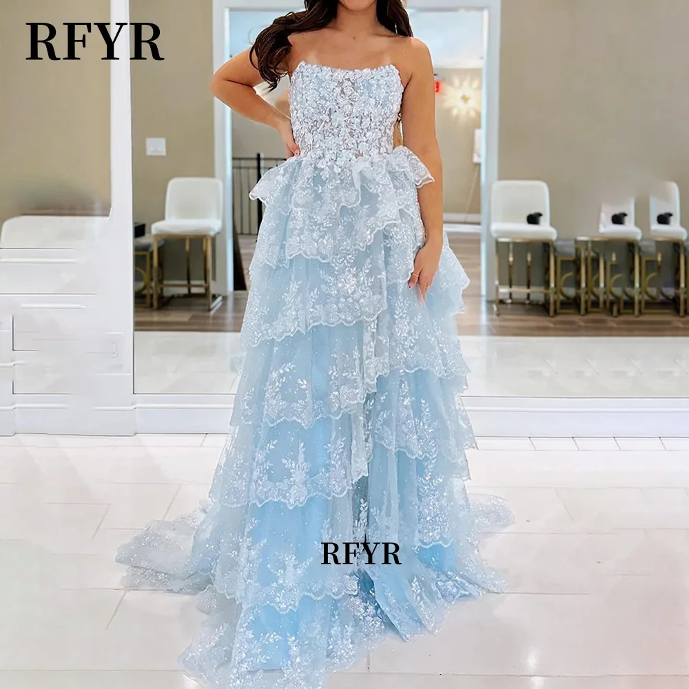 RFYR A Line Evening Dresses Multilayers Prom Dress Applique Ball Gown Elegant Princess Gowns فساتين مناسبة رسمية Customized image 3
