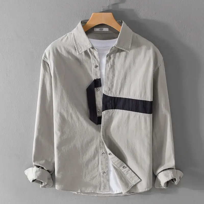 Spring Autumn Fashion Vintage POLO Collar Long Sleeve Blouse Men\'s Clothing Single Breasted Casual Loose Simplicity Y2K Shirts
